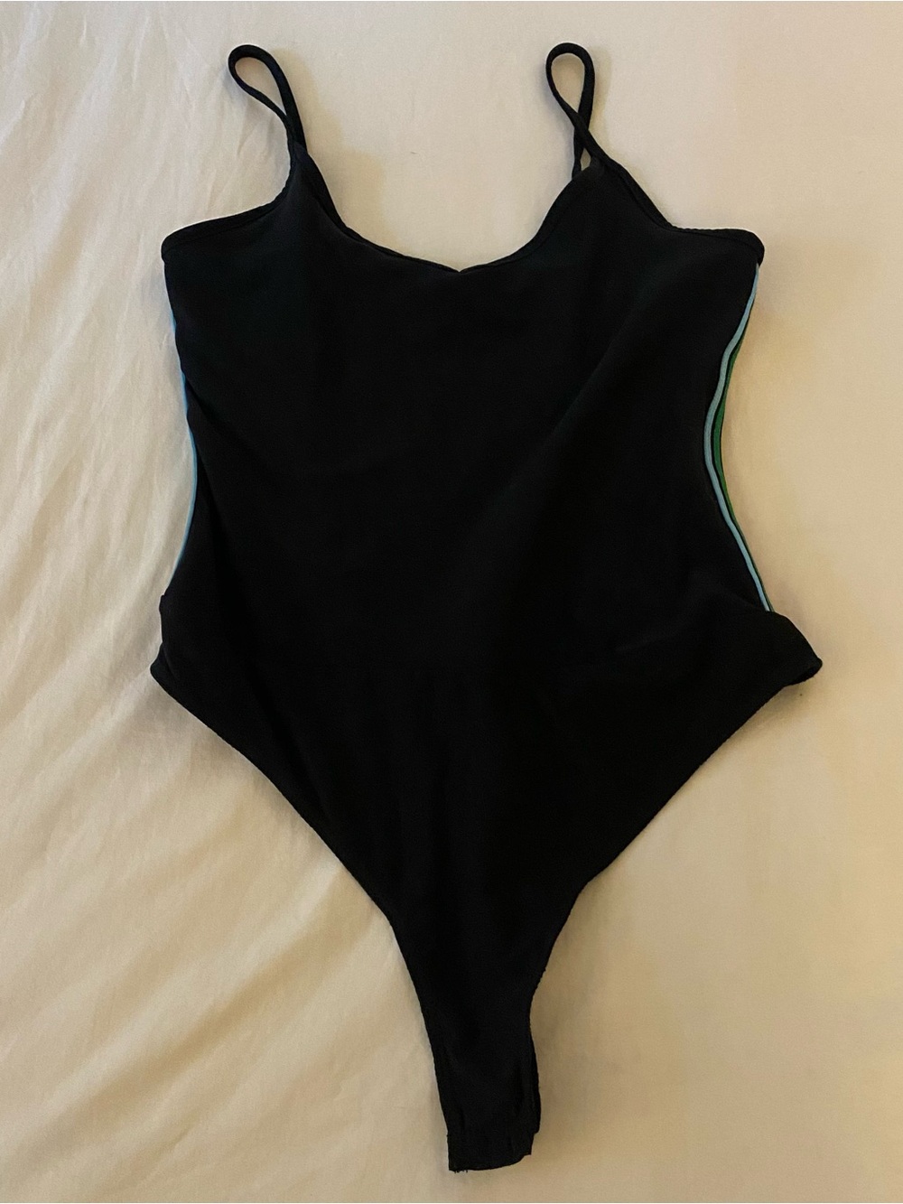 Derek Heart Bodysuit Womens S Black Rainbow Stripe Pride Sleeveless Fitted Thong